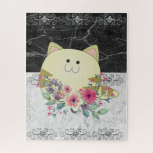 Quebra-cabeça Floral Rosa Gato Preto e Marmormo Br