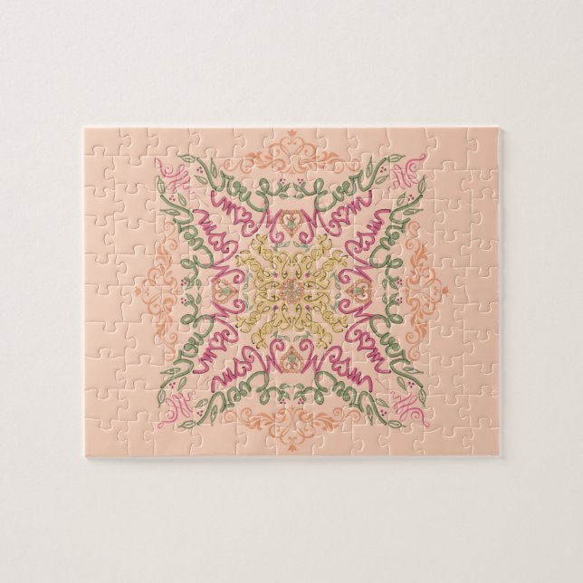 Quebra-cabeça Floral Soft pêssego caleidoscópico Script Melhor M (Horizontal)
