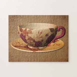 Quebra-cabeça Floral Teacup Sobre Arte De Papel Envelhecido