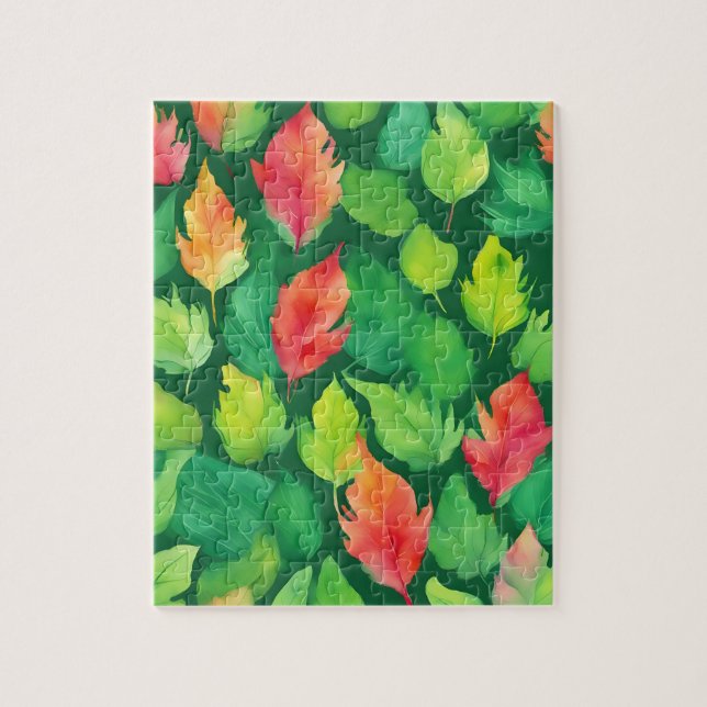 Quebra-cabeça Floral Verde Com Folhas De Outono (Vertical)