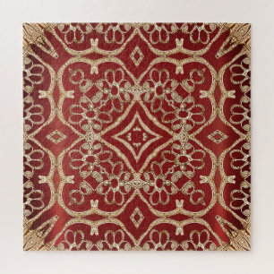 Quebra-cabeça Floral Vermelho Dourado Moderno