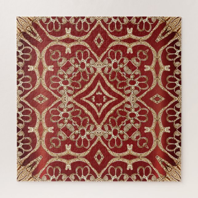Quebra-cabeça Floral Vermelho Dourado Moderno (Vertical)