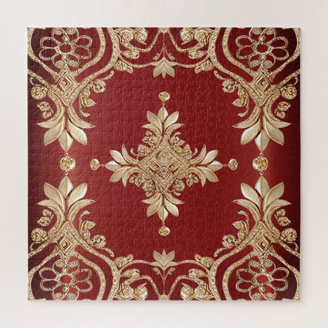 Quebra-cabeça Floral Vermelho Dourado Moderno (Vertical)