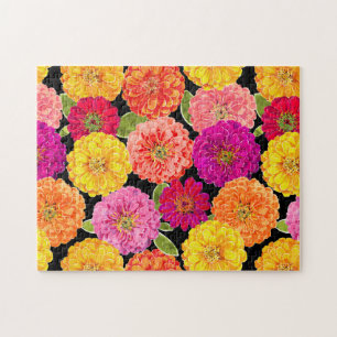 Quebra-cabeça Floral Zinnia Verão Flores Corais Púrpura Amarelo