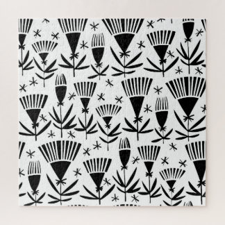 Quebra-cabeça Flores Abstrato brancas pretas: padrão elegante