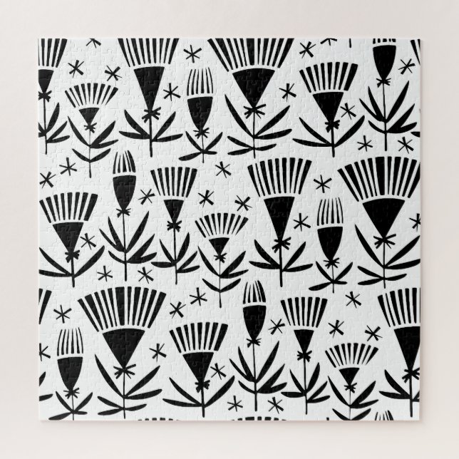 Quebra-cabeça Flores Abstrato brancas pretas: padrão elegante (Vertical)