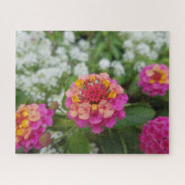 Quebra-cabeça Flores Amarelas e Brancas Rosa no Jardim