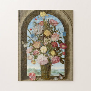 Quebra-cabeça Flores buquê vaso por pintura medieval