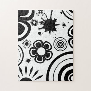 Quebra-cabeça Flores caprichosas em preto e branco, círculos, re