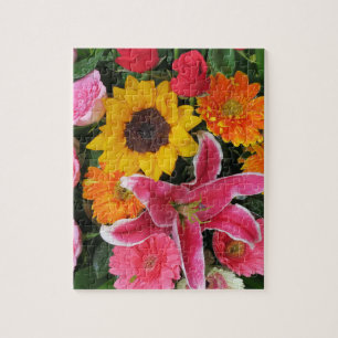 Quebra-cabeça flores+ coloridas, gnomo+ de+ jardim, líri