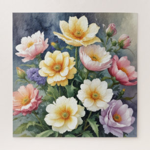 Quebra-cabeça Flores Coloridas Pintura Elegante De Aquarela