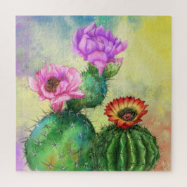 Quebra-cabeça Flores De Cactus Vermelho Púrpura, Cor-De-Rosa, Ar