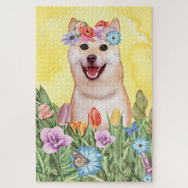 Quebra-cabeça Flores de Cães Shiba Inu (Vertical)