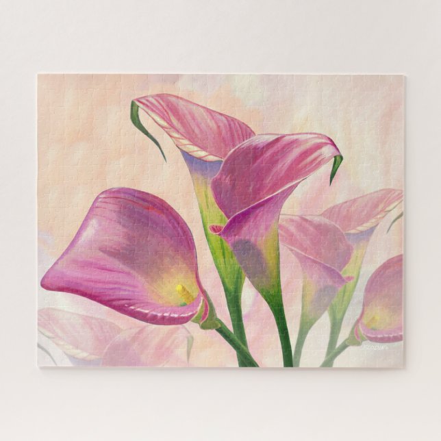 Quebra-cabeça Flores De Calla Rosa, Pintura Acrílica (Horizontal)