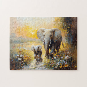 Quebra-cabeça Flores de Elefante e Vitelo e Pintura por Sol
