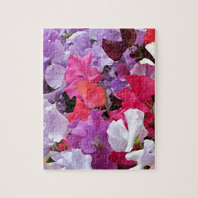 Quebra-cabeça Flores de ervilha cor-de-rosa, púrpura e branca, d (Vertical)