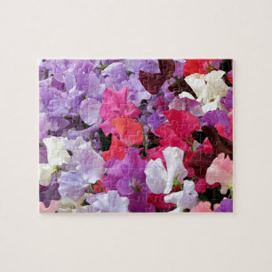 Quebra-cabeça Flores de ervilha rosa, roxo e brancas, de flor