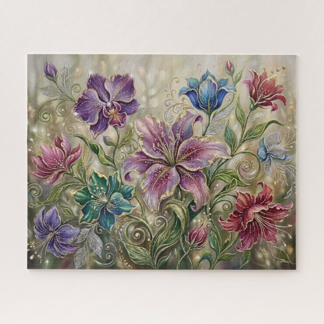 Quebra-cabeça Flores de Fantasia Elegantes e Caprichosas (Horizontal)