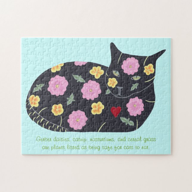 Quebra-cabeça Flores de Gato Preto Plantas Gatos Podem Comer Que (Horizontal)