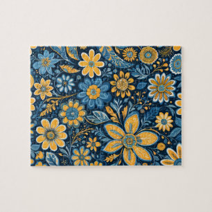 Quebra-cabeça Flores de Hipopia Retro Flores Design Amarelo Azul