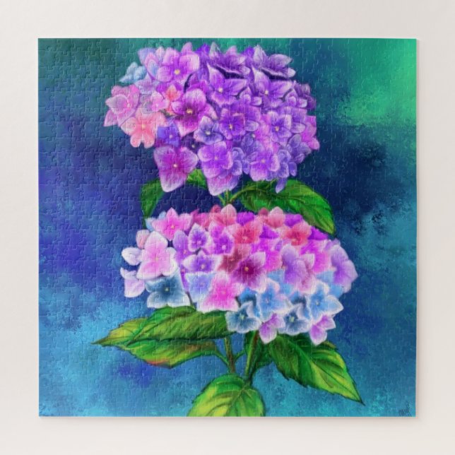 Quebra-cabeça Flores de Hydrangea Bonitas - Arte Pintura Migrada (Vertical)
