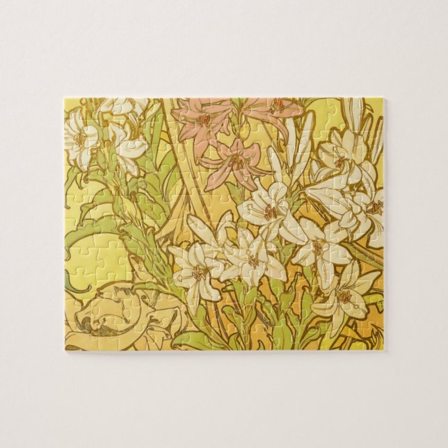 Quebra-cabeça Flores de lírio Art Nouveau de Alfonse Mucha (Horizontal)