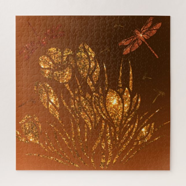 Quebra-cabeça Flores de ouro e Dragonflies (Vertical)