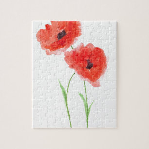 Quebra-cabeça Flores de papoila vermelhas Natureza Linda Aquarel