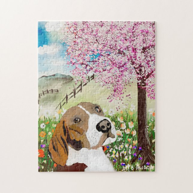 Quebra-cabeça Flores de Primavera 2020 e Beagle (Vertical)