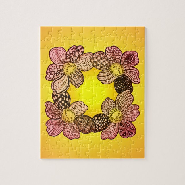 Quebra-cabeça Flores de rabisco em pêssego, laranja e Dourado (Vertical)