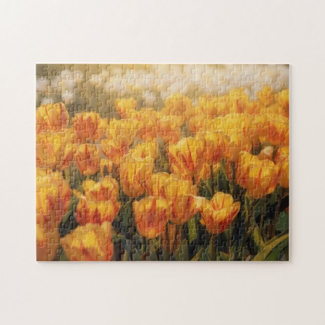Quebra-cabeça Flores de Tulipa Douradas e Vermelhas Quebra-Cabeç (Horizontal)