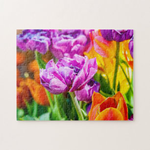 Quebra-cabeça Flores De Tulipas De Papagaio Roxo Em Primavera
