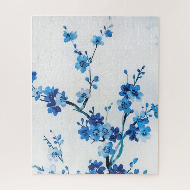 Quebra-cabeça Flores Delicadas e Bonitas em Aquarela Azul (Vertical)