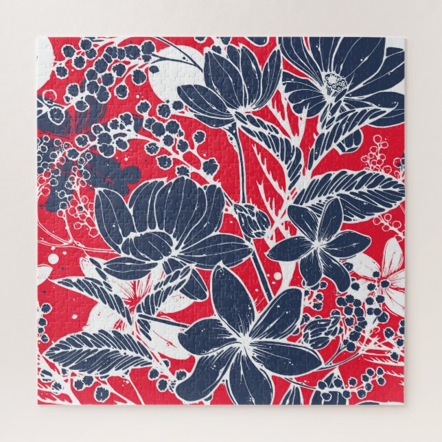 Quebra-cabeça Flores Desenhadas À Mão, Padrão Elegante. (Vertical)