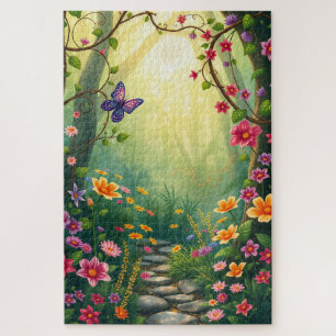 Quebra-cabeça Flores e borboleta numa Floresta Tropical Encantad