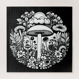 Quebra-cabeça Flores e Cogumelos Pretos e Brancos