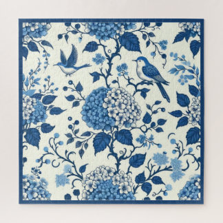 Quebra-cabeça Flores e Pássaros Brancos e Azuis Chinoiserie