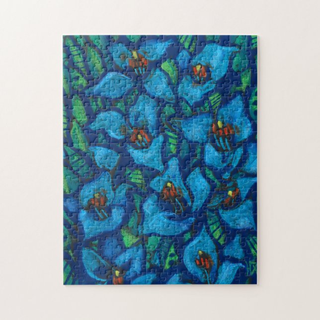 Quebra-cabeça Flores Exóticas Puya Azul Abstrato Pintura Floral (Vertical)