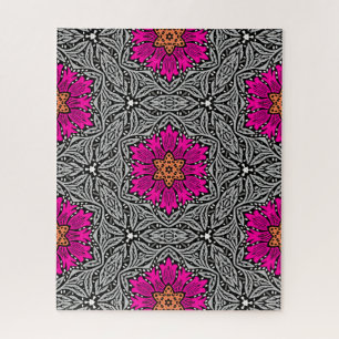 Quebra-cabeça Flores Geométricas - Rosa de Fuchsia e Cinza-serra