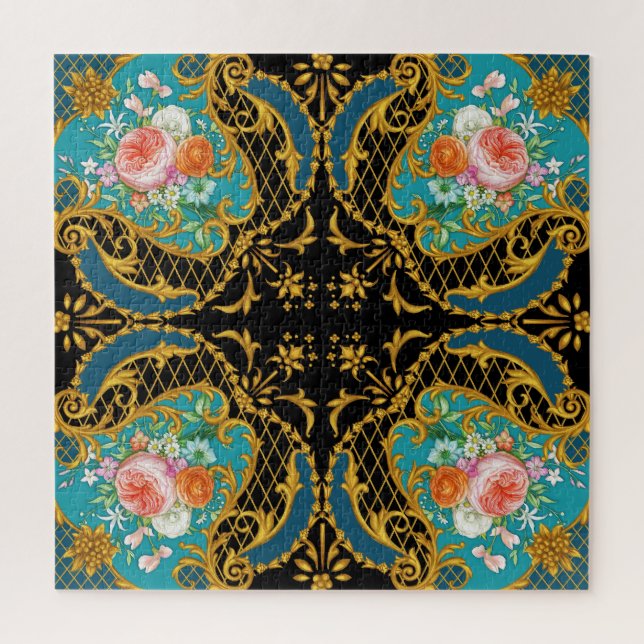 Quebra-cabeça Flores Laranja Rosa: Composição Quadrada (Vertical)