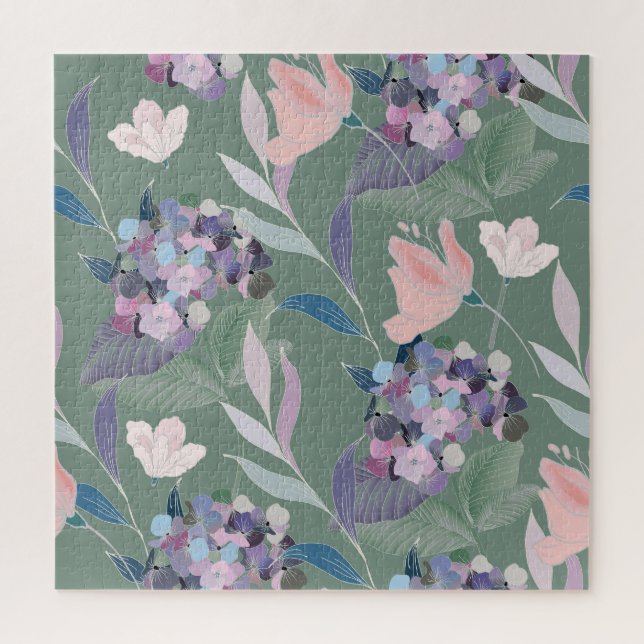 Quebra-cabeça Flores Lilac Padrão de Cinza (Vertical)