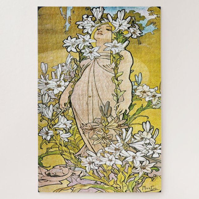 Quebra-cabeça Flores - Lily: Um Nouveau de Arte de Mucha (Vertical)