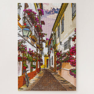 Quebra-cabeça Flores na rua.Córdoba, Andaluzia, Espanha.