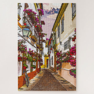 Quebra-cabeça Flores na rua. Córdova, Andaluzia, Espanha.