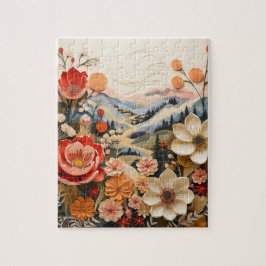 Quebra-cabeça Flores Negrito com Montanhas