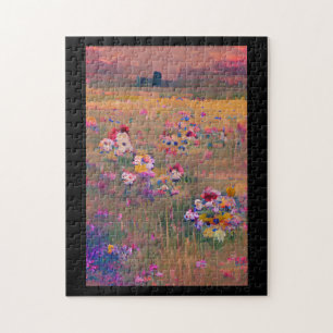 Quebra-cabeça Flores numa lavanda de campo de arte digital branc