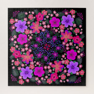 Quebra-cabeça Flores pintadas a preto e roxo, cor-de-rosa
