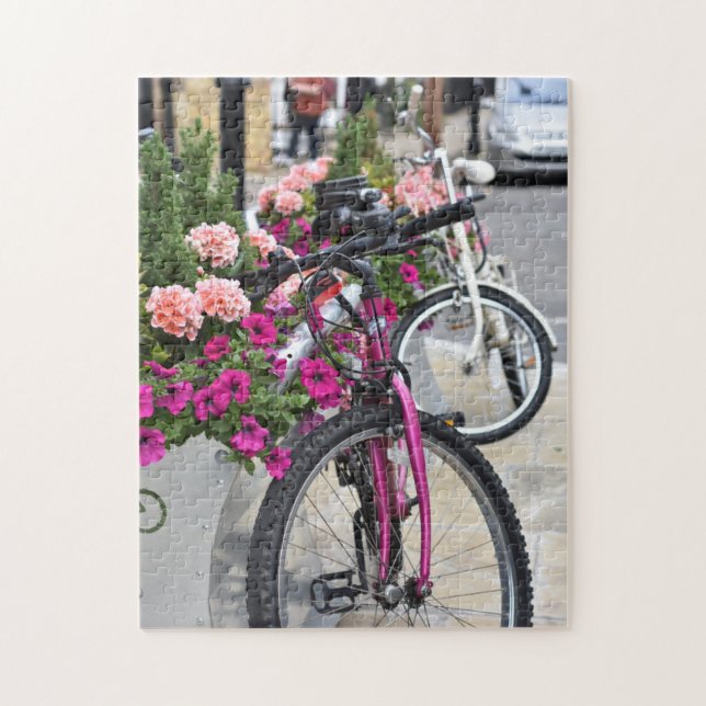 Quebra-cabeça Flores rosa e Bicicletas Islington London Reino Un (Vertical)