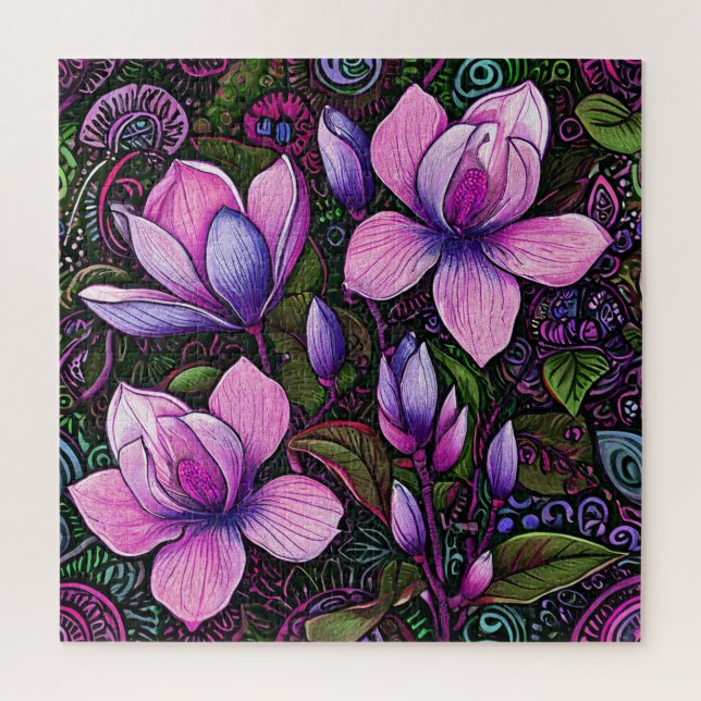Quebra-cabeça 🧩 Flores Roxas Jardim Floral Presente Relaxante (Vertical)