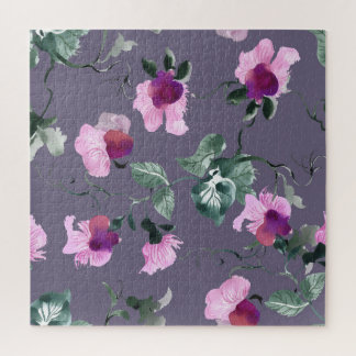Quebra-cabeça Flores roxas: padrão uniforme de aquarela.